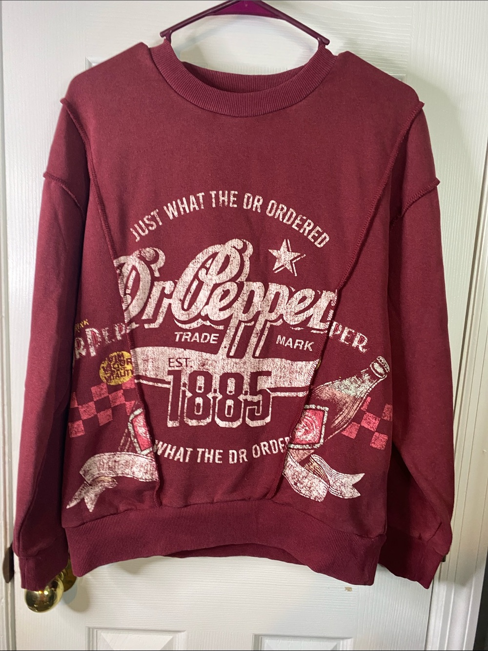 DR Pepper Maroon Graphic Sweatshirt - Retro Logo Size XSmall Sweatshirt .